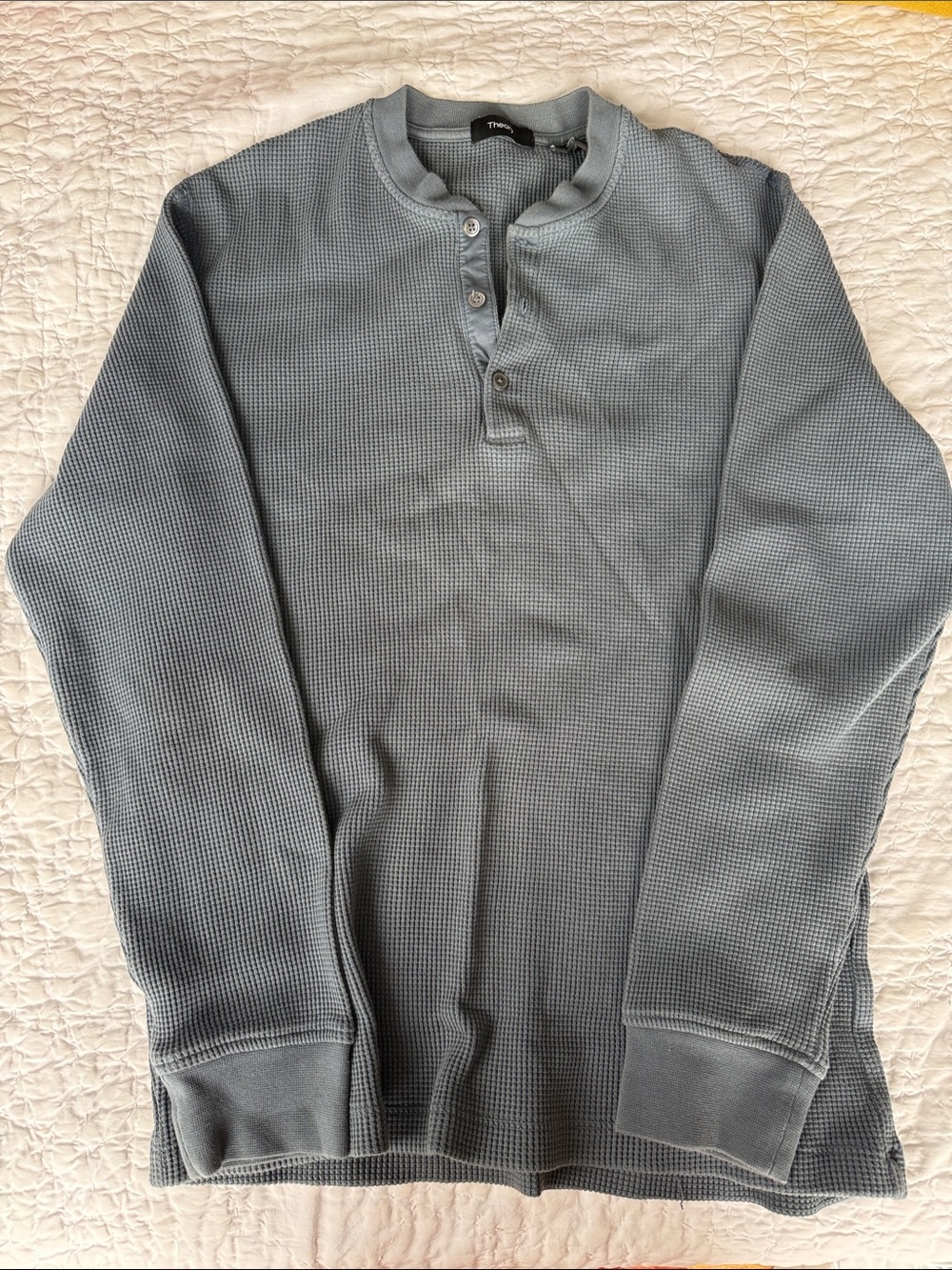 Theory Men's Long-Sleeve Waffle Henley in Slate Gray